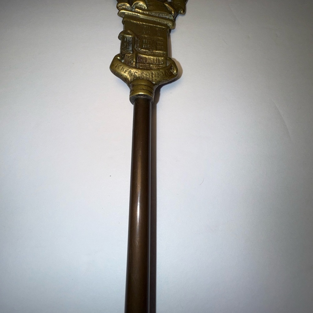 Vintage English Solid Brass Toasting Fork with Man and Building - Picture 7 of 12